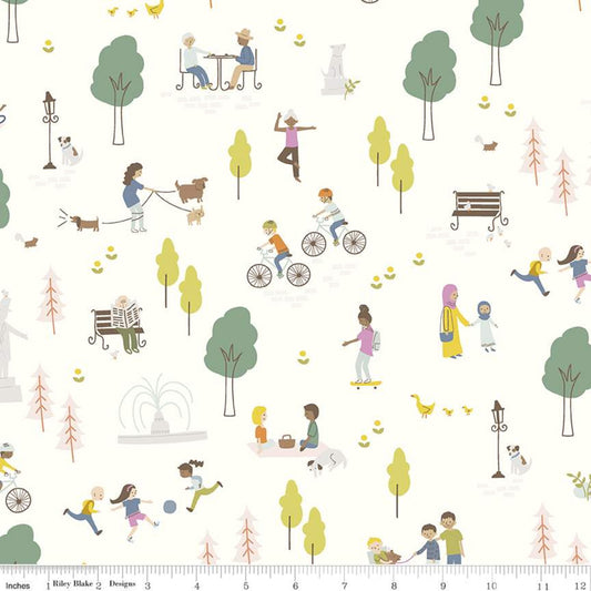 Park Scene in Cream | Community | Citrus & Mint | Riley Blake